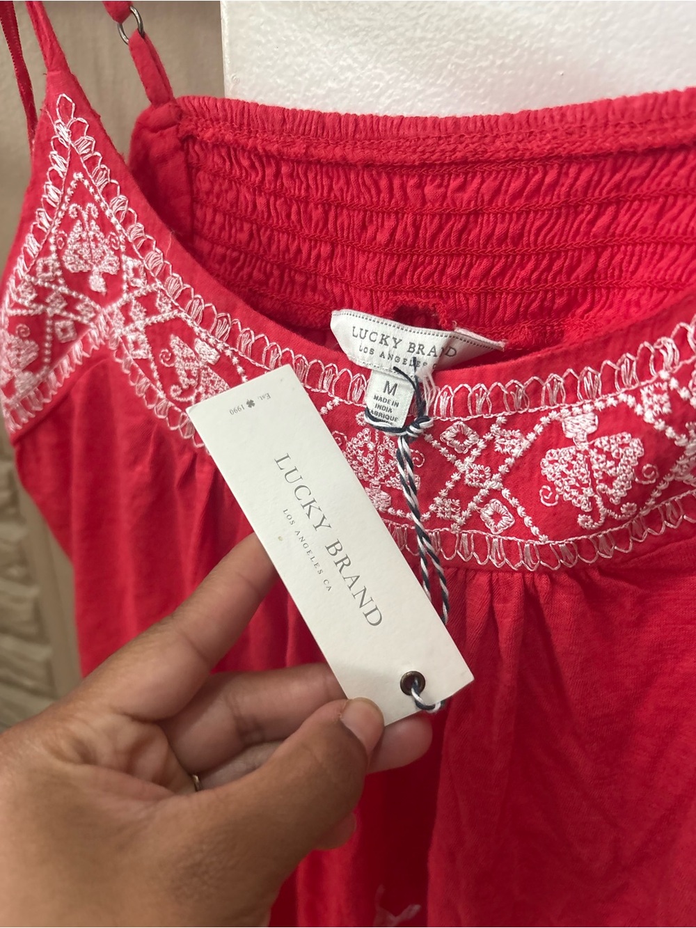 Lucky Brand Red Embroidered Spaghetti-Strap Chemise